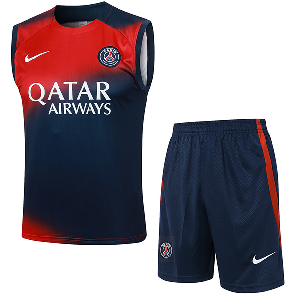 Paris saint-germain training jersey soccer uniform men's sportswear navy red football tops sports vest 2023-2024
